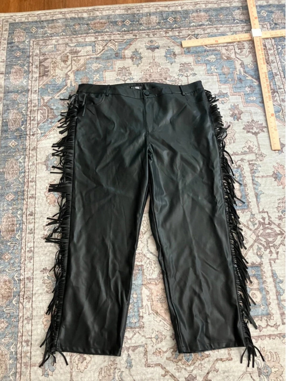 Eloquii Womens 22 Faux Leather Fringe Trousers Black Western Plus Size 22W